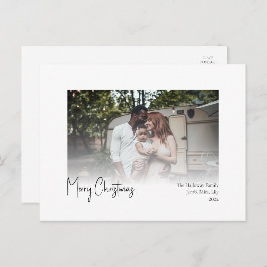 モダンクリスマススクリプトフェードフォトホリデーポストカ シーズンポストカード (正面/裏面)