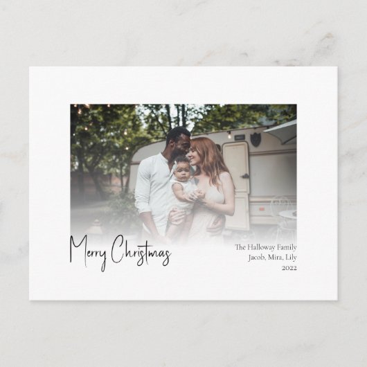 モダンクリスマススクリプトフェードフォトホリデーポストカ シーズンポストカード (正面)