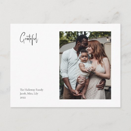 モダンクリスマススクリプト感謝の独身の写真 シーズンポストカード (正面)