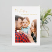 モダンクリスマススクリプト縦型独身の写真金ゴールド 箔シーズンカード (立ち正面)