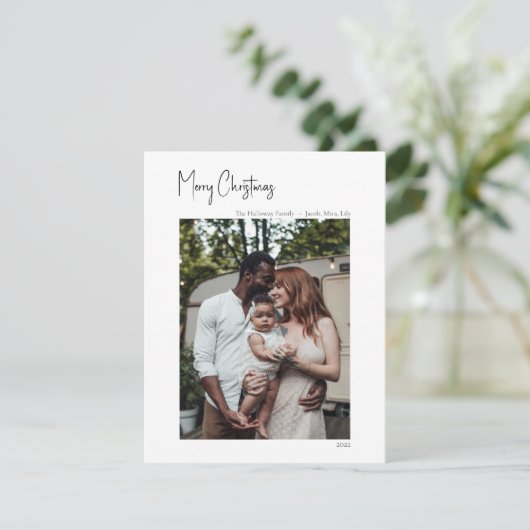 モダンクリスマススクリプト縦独身の写真 シーズンカード (スタンド正面)
