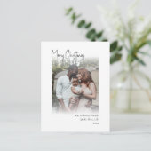 モダンクリスマススクリプト縦色のフェード写真の穴 シーズンポストカード (スタンド正面)