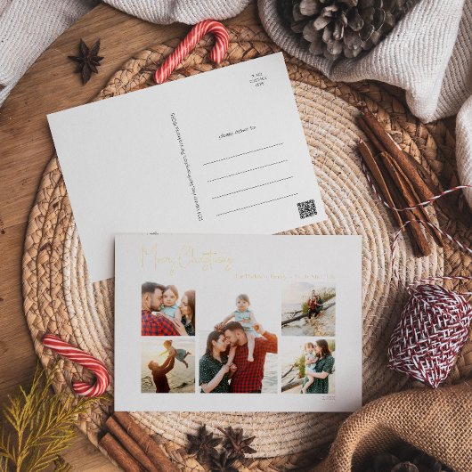 モダンクリスマススクリプト5枚フォトゴールドフォイル穴 箔シーズンポストカード