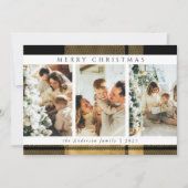 モダンクリスマススタイリッシュ金ゴールドプレイド写真コラージュ シーズンカード (正面)