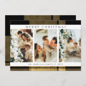 モダンクリスマススタイリッシュ金ゴールドプレイド写真コラージュ シーズンカード (正面/裏面)