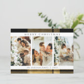 モダンクリスマススタイリッシュ金ゴールドプレイド写真コラージュ シーズンカード (スタンド正面)