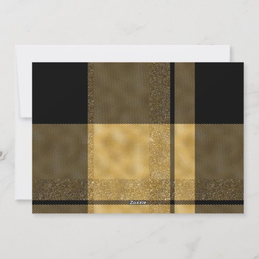 モダンクリスマススタイリッシュ金ゴールドプレイド写真コラージュ シーズンカード (裏面)