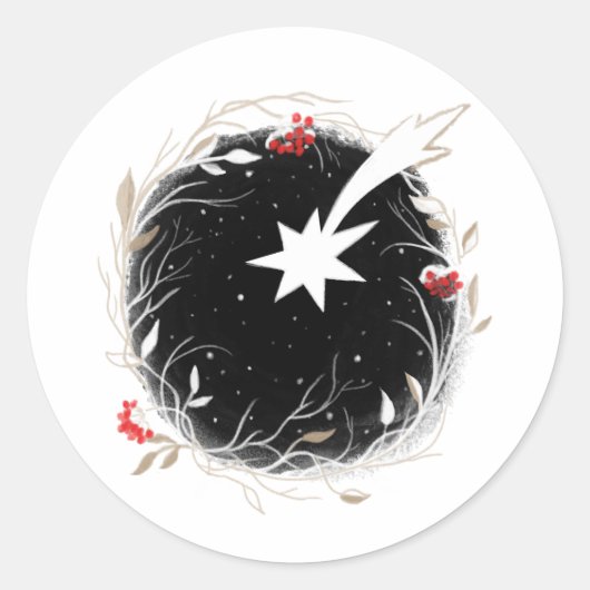 モダンクリスマススターベリーリース ラウンドシール (正面)