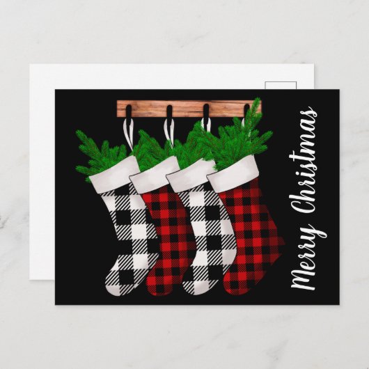 モダンクリスマスストッキング祝日はがき ポストカード (正面/裏面)