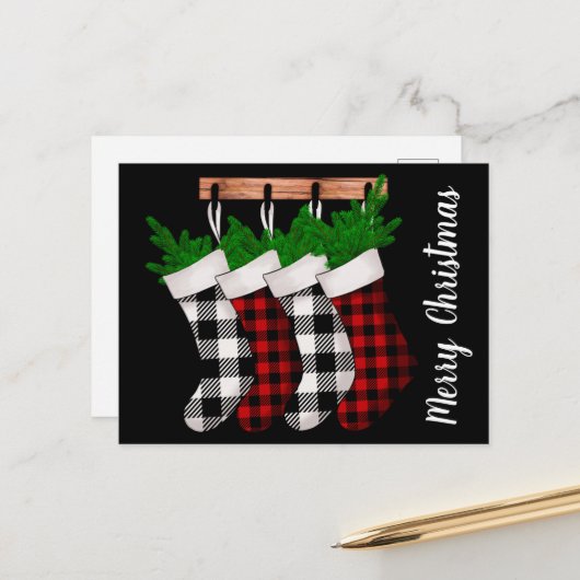 モダンクリスマスストッキング祝日はがき ポストカード (正面/裏面インサイチュ)