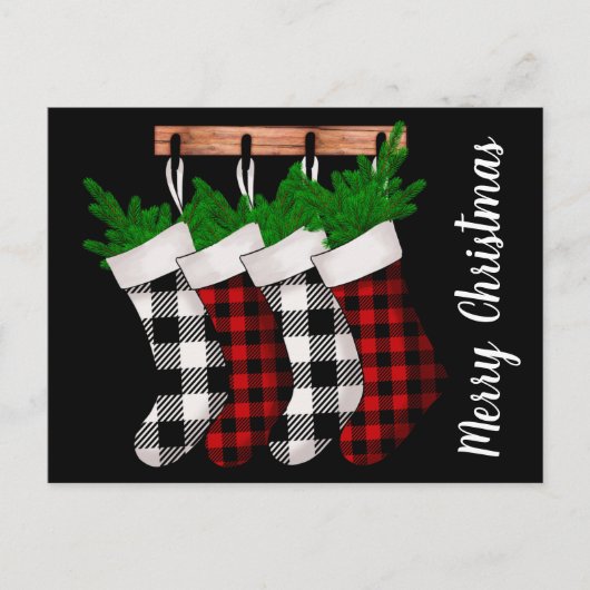 モダンクリスマスストッキング祝日はがき ポストカード (正面)