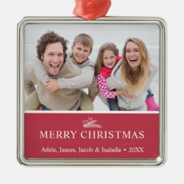 モダンクリスマススパイグベリー写真赤 メタルオーナメント