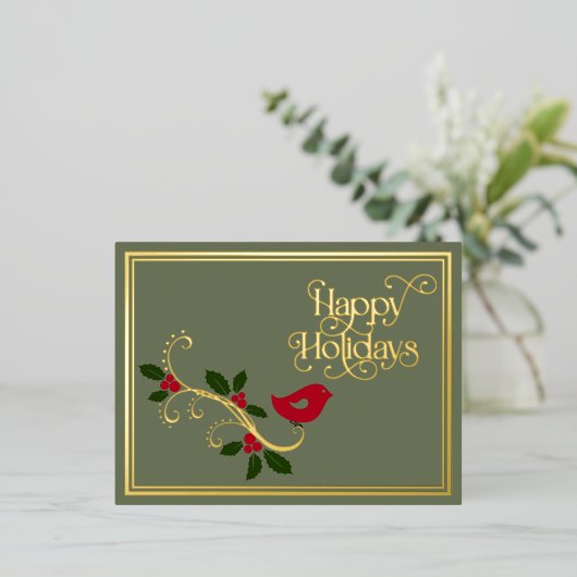 モダンクリスマスタイポグラフィなし 箔シーズンポストカード (立ち正面)