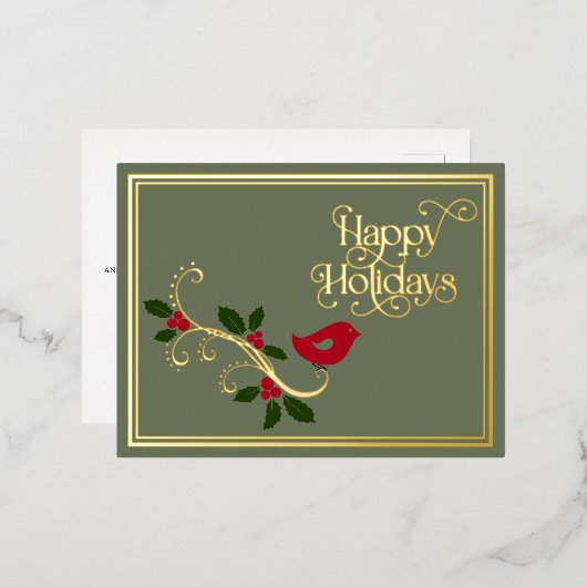 モダンクリスマスタイポグラフィなし 箔シーズンポストカード (正面/裏面)