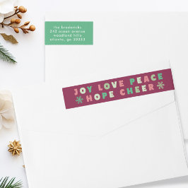 モダンクリスマスタイポグラフィジョイ・ラブピース・ホープ ラップアラウンドラベル