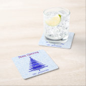 モダンクリスマスツパーソナライズされたリーブルー雪 スクエアペーパーコースター (インサイチュ)