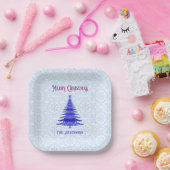 モダンクリスマスツパーソナライズされたリーブルー雪 ペーパープレート (パーティー)