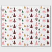 モダンクリスマスツリーと雪片ギフト ラッピングペーパー (フラット)