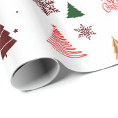 モダンクリスマスツリーと雪片ギフト ラッピングペーパー (ロールコーナー)