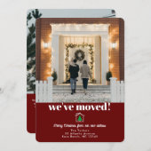 モダンクリスマスツリーのダークレッドの動く発表 サンキューカード (正面/裏面)