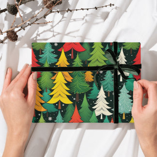 モダンクリスマスツリーのパターンの包装紙 ラッピングペーパーシート
