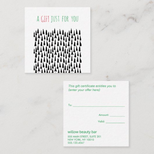 モダンクリスマスツリーのホリデーギフト証明書 割引カード (正面/裏面)