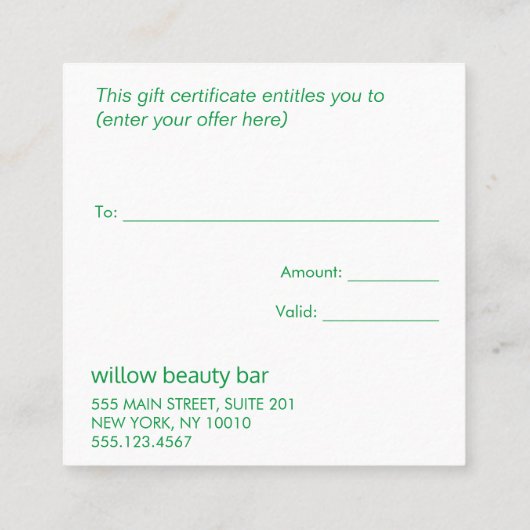 モダンクリスマスツリーのホリデーギフト証明書 割引カード (裏面)