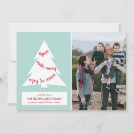 モダンクリスマスツリーのミントグリーンとカスタム写真付き シーズンカード