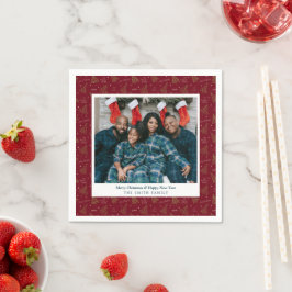 モダンクリスマスツリーの新年の写真と挨拶 スタンダードカクテルナプキン