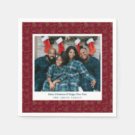 モダンクリスマスツリーの新年の写真と挨拶 スタンダードカクテルナプキン