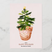 モダンクリスマスツリーの水彩弓イラストレーション 箔シーズンカード (正面)