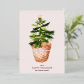 モダンクリスマスツリーの水彩弓イラストレーション 箔シーズンカード (立ち正面)