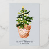 モダンクリスマスツリーの水彩弓イラストレーション 箔シーズンカード (正面)