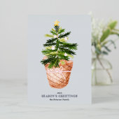 モダンクリスマスツリーの水彩弓イラストレーション 箔シーズンカード (立ち正面)