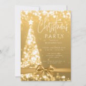 モダンクリスマスツリーの金ゴールド企業のパーティー 招待状 (正面)
