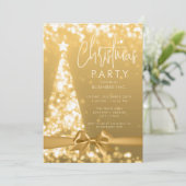モダンクリスマスツリーの金ゴールド企業のパーティー 招待状 (スタンド正面)