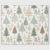 モダンクリスマスツリーは茶色と緑 ラッピングペーパー (フラット)
