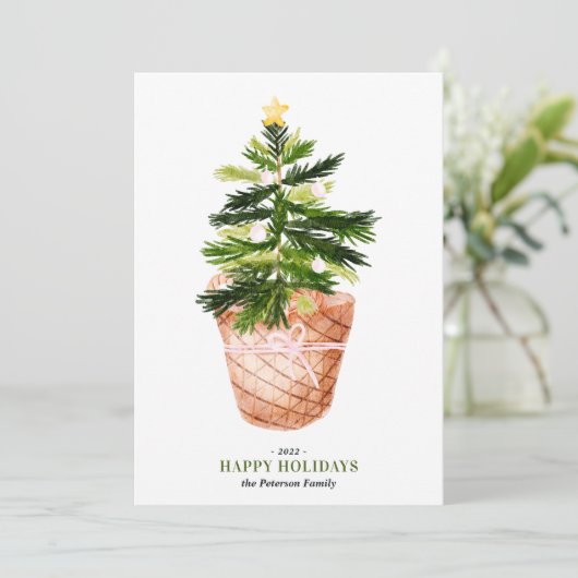 モダンクリスマスツリーウォーターカラーボウイラストレーション カード (スタンド正面)