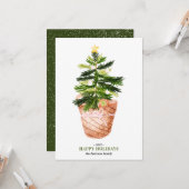 モダンクリスマスツリーウォーターカラーボウイラストレーション カード (正面/裏面インサイチュ)