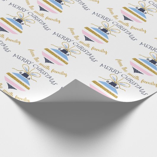 モダンクリスマスツリーオーナメントパーソナライズされた ラッピングペーパー (角)