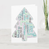 モダンクリスマスツリーカード、ターコイズ、紫 シーズンカード (正面)