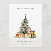 モダンクリスマスツリーギフトホリデーカード シーズンポストカード (正面)