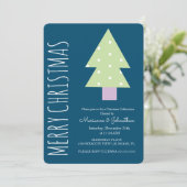 モダンクリスマスツリーグリーンピンクホリデーパーティー 招待状 (スタンド正面)