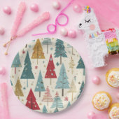 モダンクリスマスツリーグリーンブルーレッド金ゴールドパターン ペーパープレート (パーティー)