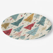 モダンクリスマスツリーグリーンブルーレッド金ゴールドパターン ペーパープレート (アングル)