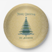 モダンクリスマスツリーグリーン金ゴールド名オーナメント ペーパープレート (正面)