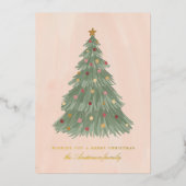 モダンクリスマスツリーゴールドフォイルホリデーカード 箔シーズンカード (正面)