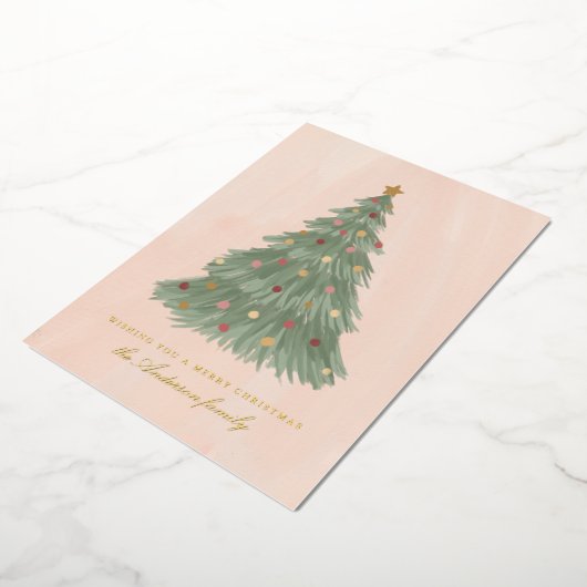 モダンクリスマスツリーゴールドフォイルホリデーカード 箔シーズンカード (回転した状態)