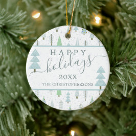 モダンクリスマスツリースクリプトHAPPY HOLIDAYS写真 セラミックオーナメント