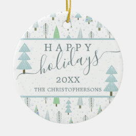 モダンクリスマスツリースクリプトHAPPY HOLIDAYS写真 セラミックオーナメント